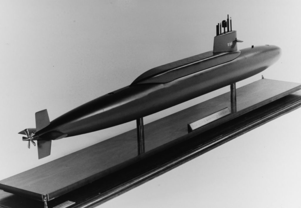 Official model of the USS Washington (SSBN-598), the first Polaris submarine.