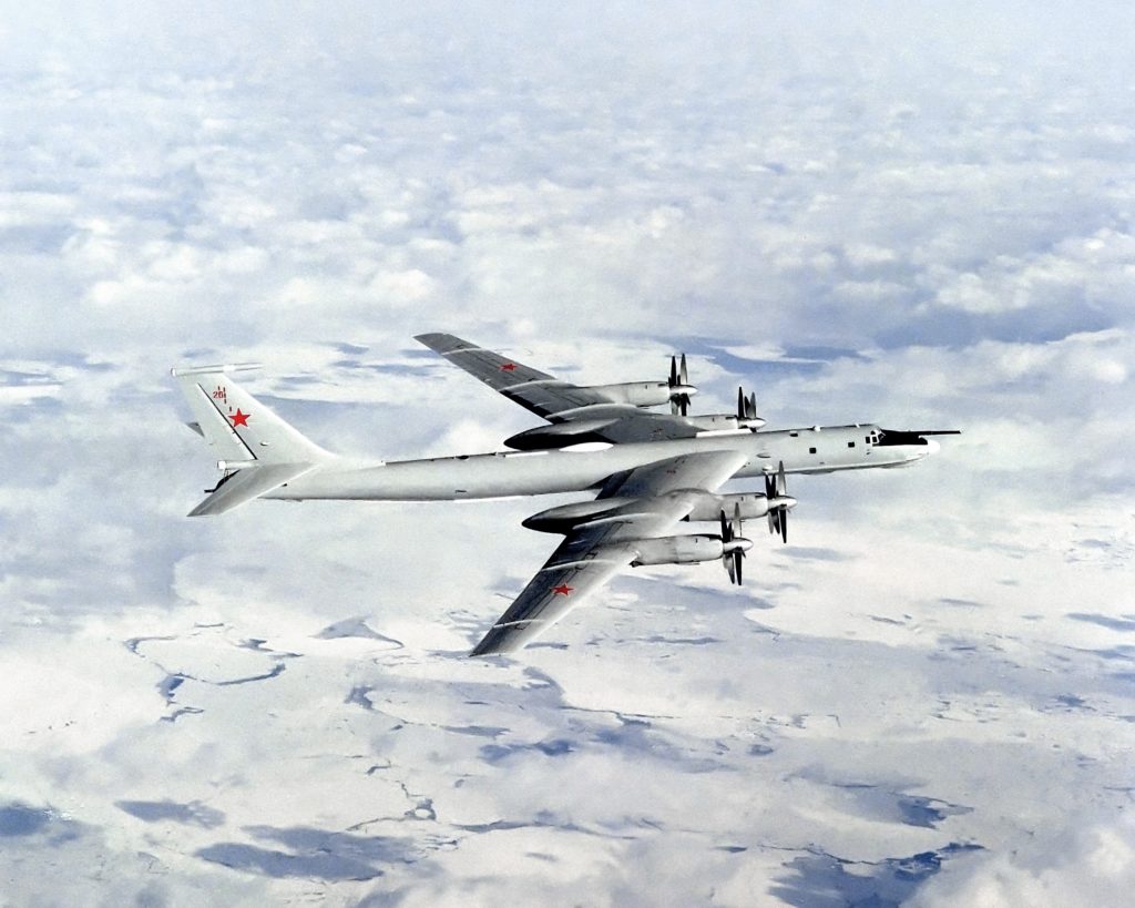  An air to air right side view of a Tu-142MR (Bear J) aircraft. Date Shot: 1 Apr 1990