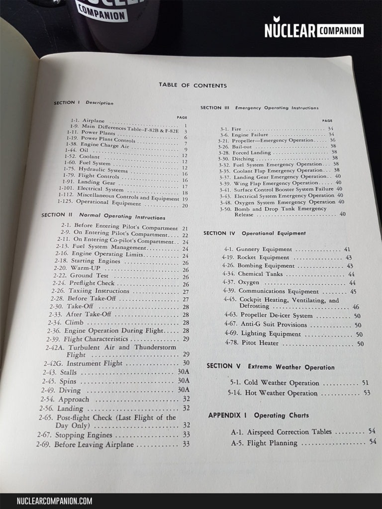 F-82E Twin Mustangs Manuals table of contents