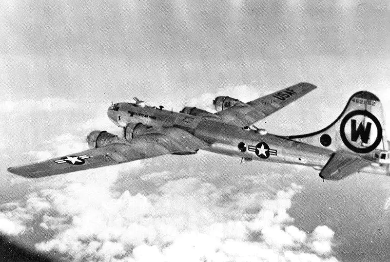 Air Force B-29 Superfortress en route to Korea for bombing mission