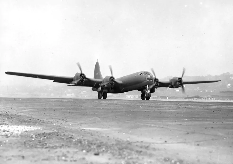 The first XB-29 built, S/N 41-0002, on the runway. 