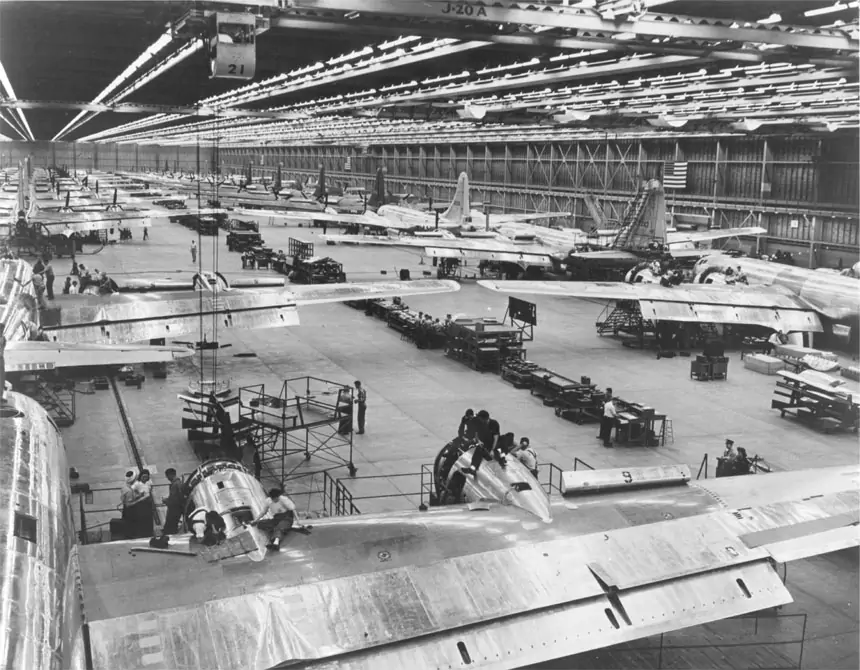 Nearly completed B-29 bombers lined up
