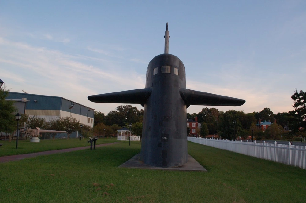 The sail from the USS Thomas Jefferson (SSBN-618) at Gosport Park, located just a few blocks from Norfolk Naval Shipyard in Portsmouth, Virginia