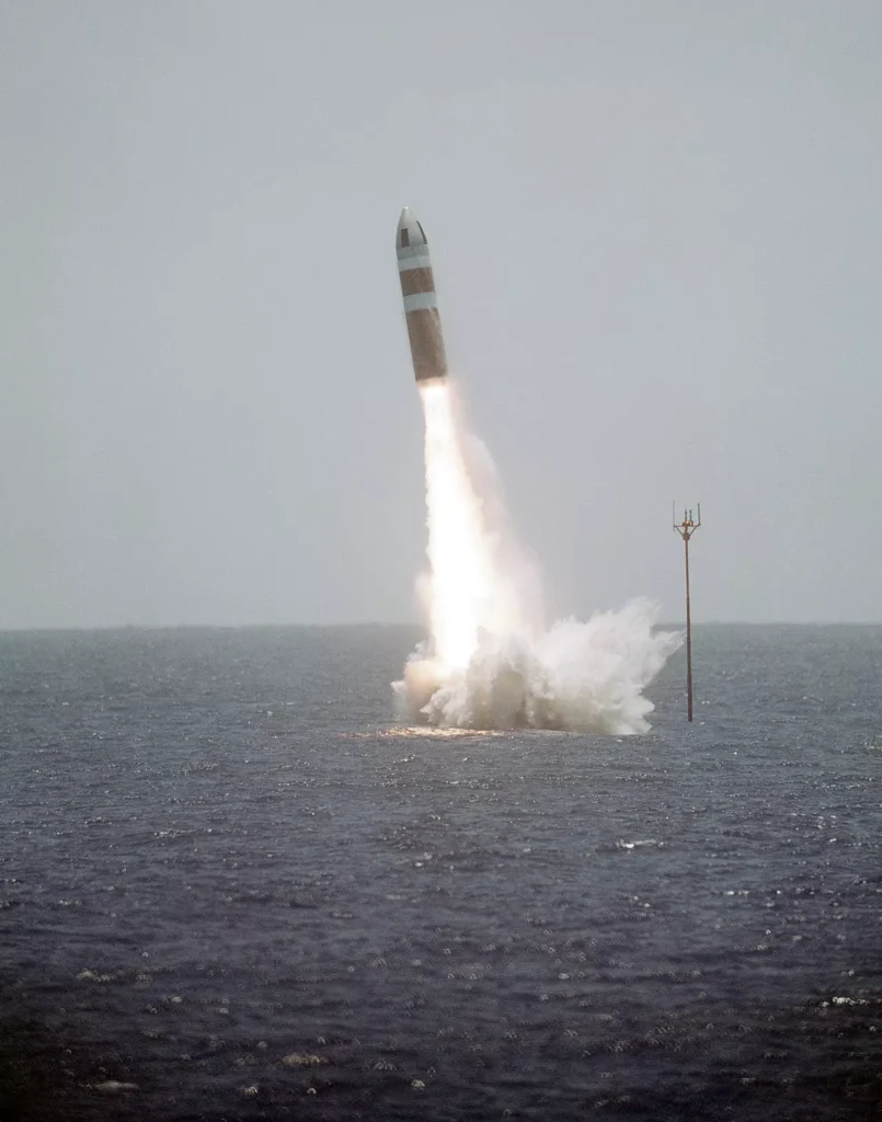 USS George C. Marshall (SSBN 654) launches a UGM-73 Poseidon missile.