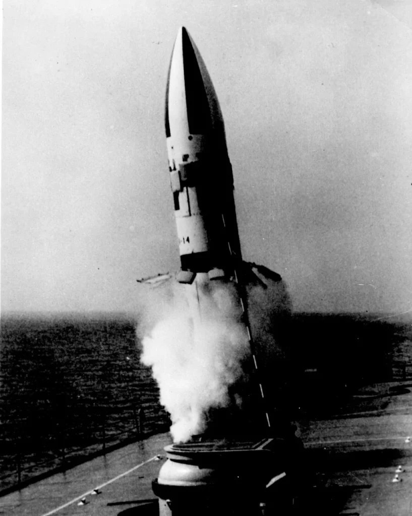 A Polaris prototype launch from USS Observation Island (EAG-154)