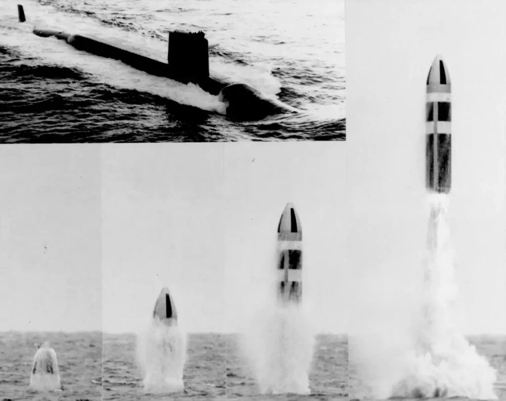 The USS Casimir Pulaski (SSBN-633) launches a Poseidon C-3 Submarine-launched ballistic missile
