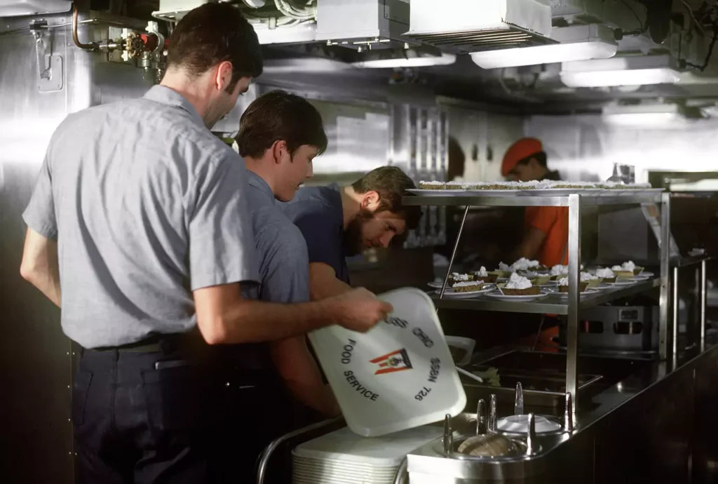 Crew members in the crew mess of the nuclear-powered ballistic missile submarine Ohio (SSBN-726)