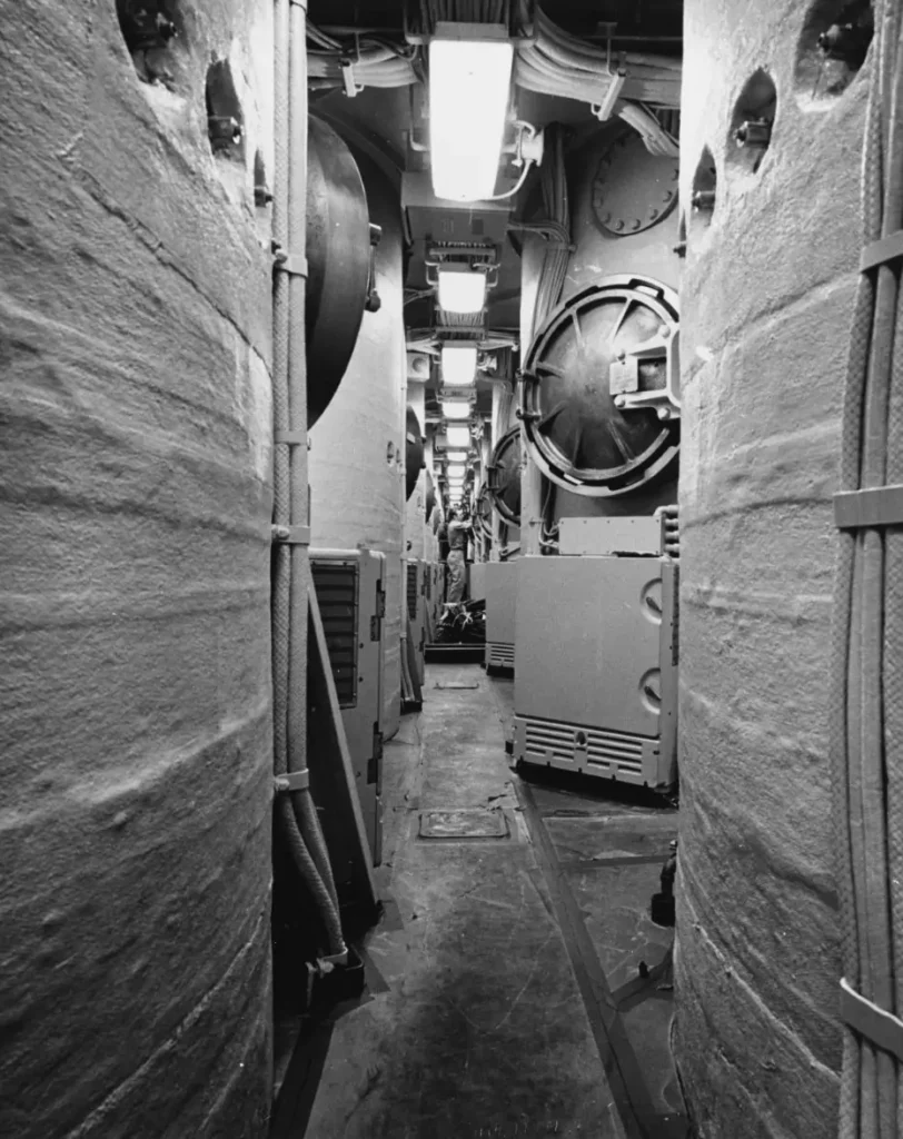 View of the "Sherwood Forest" (missile section) around 1959 on the USS George Washington (SSBN-598).