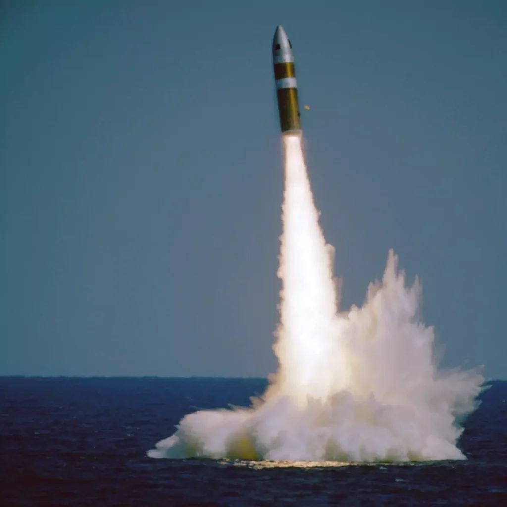 A Poseidon C3 missile is launched from the USS DANIEL BOONE (SSBN 629) on 15 May 1978. 