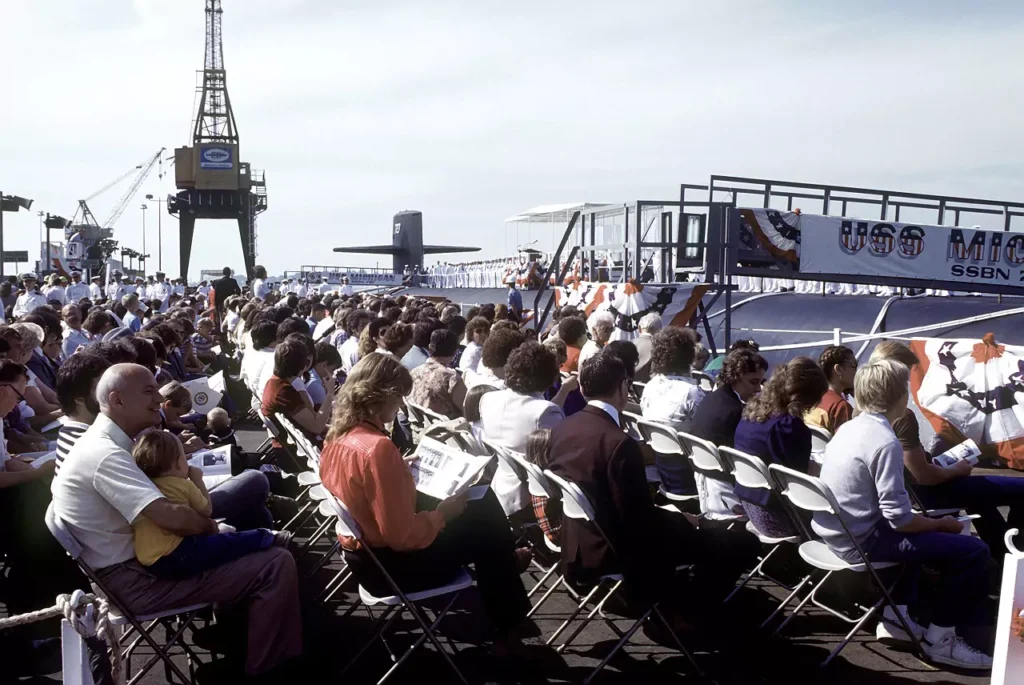 USS Michigan (SSBN-727) during her commissioning ceremony