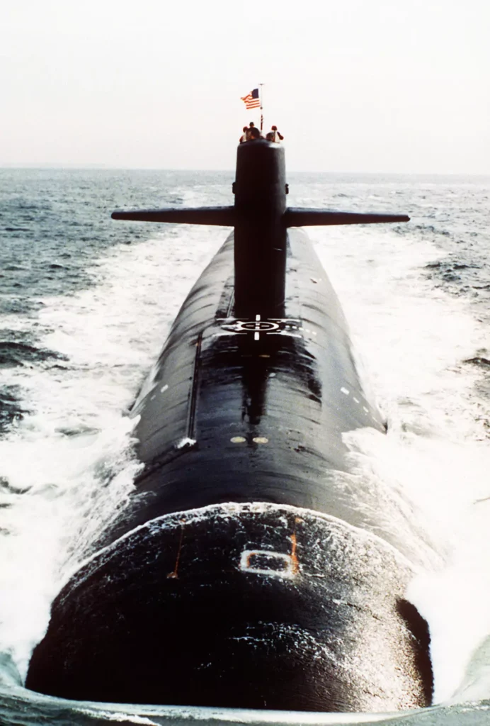 Bow view of USS GEORGIA (SSBN-729) underway in 1984